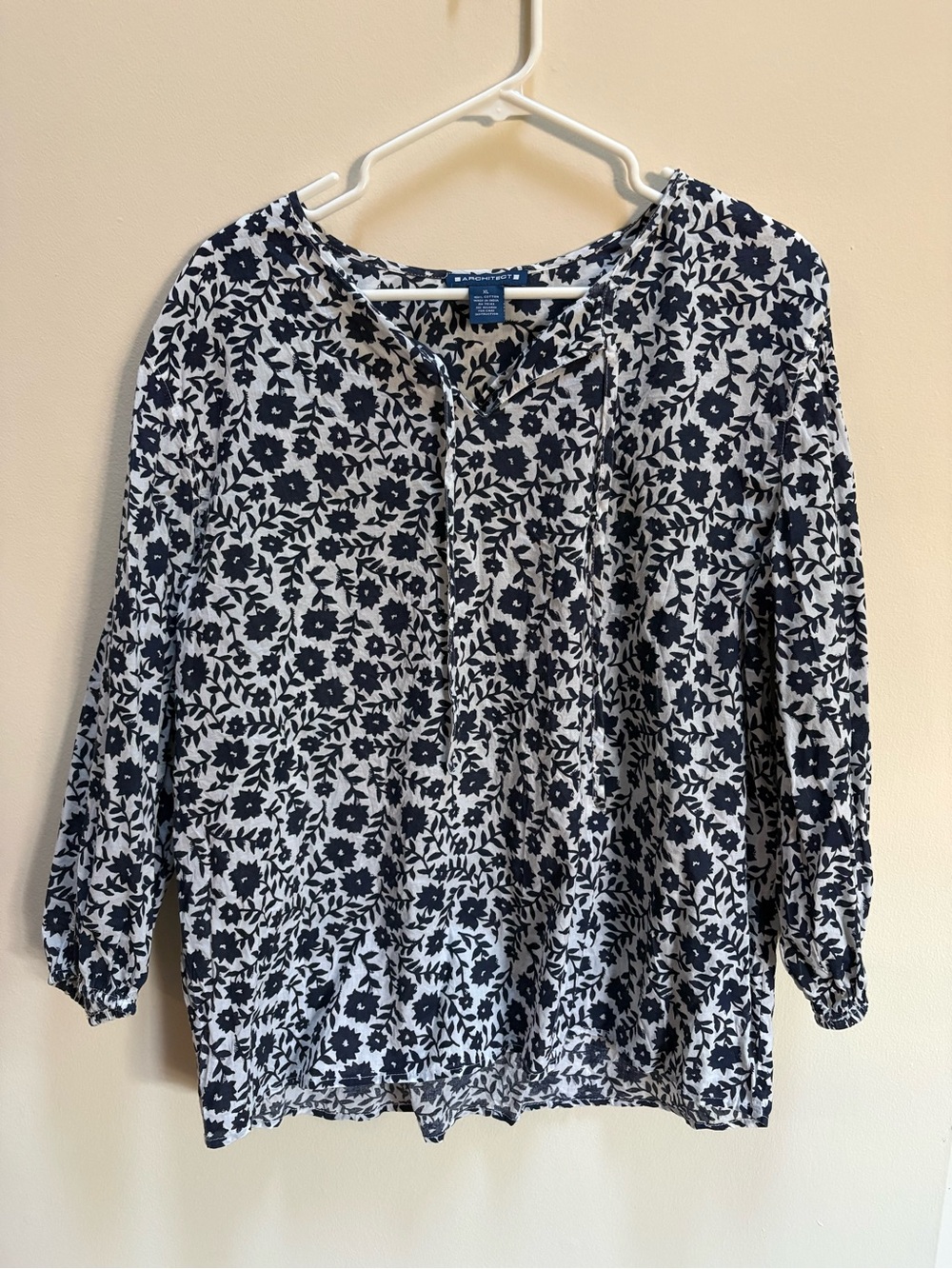 Architect Navy and White Floral Tie-Front Women's Top